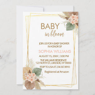 Floral Pampas Grass Baby In Bloom Baby Shower Invitation