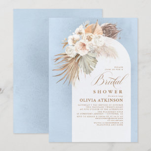 Floral Pampas Grass Boho Dusty Blue Bridal Shower Invitation