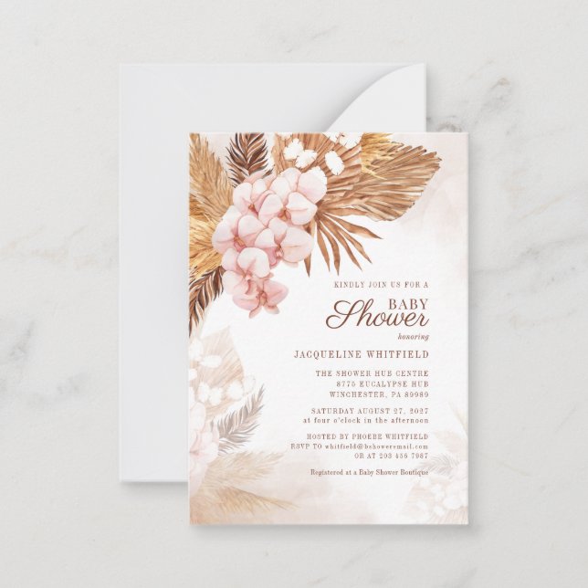 Floral Pampas Grass Boho Terracotta Baby Shower Card (Front)