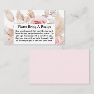 Floral Pampas Grass Bridal Shower Recipe Request Business Card
