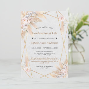 Floral Pampas Grass Celebration of Life Memorial Invitation
