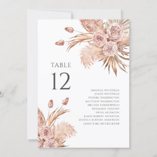 Floral Pampas Grass Table Number Wedding Seating