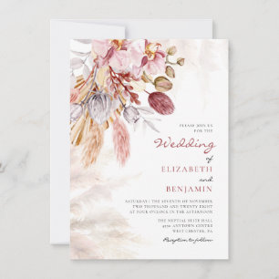 Floral Pampas Grass Tan Terracotta Wedding Invitation