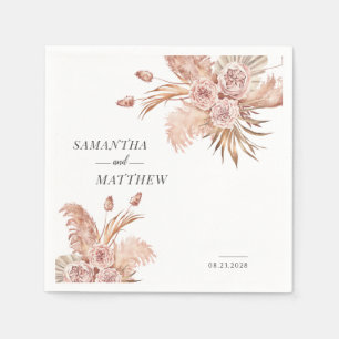 Floral Pampas Grass Terracotta Botanical Wedding Napkin