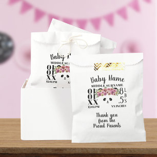 Floral Panda Bear Girl Baby Birth Stats 50 Pack Favour Bags