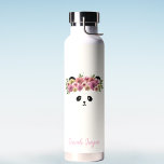 Floral Panda Bear Girl Custom Name Water Bottle<br><div class="desc">This white water bottle features a pretty panda bear with flowers in her hair. Just add your name.</div>