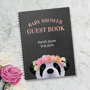 Floral Panda Girl Baby Shower Guest Book