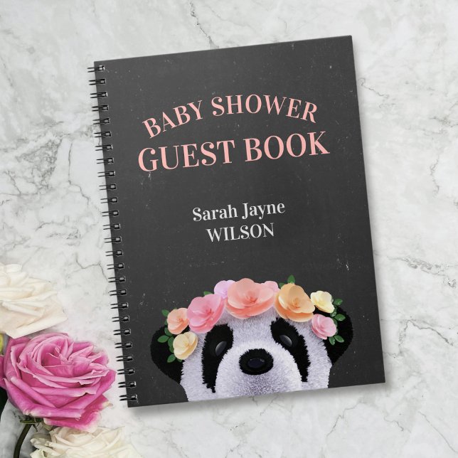 Floral Panda Girl Baby Shower Guest Book (baby shower guest book is the perfect way to capture all of the special memories )
