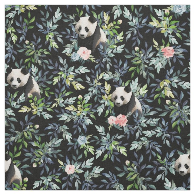 Floral Panda Pattern Fabric (Swatch)