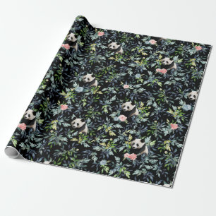 Floral Panda Pattern Wrapping Paper