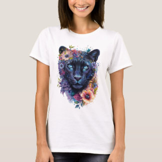 Floral Panther Art Design | Colourful Black Panthe T-Shirt