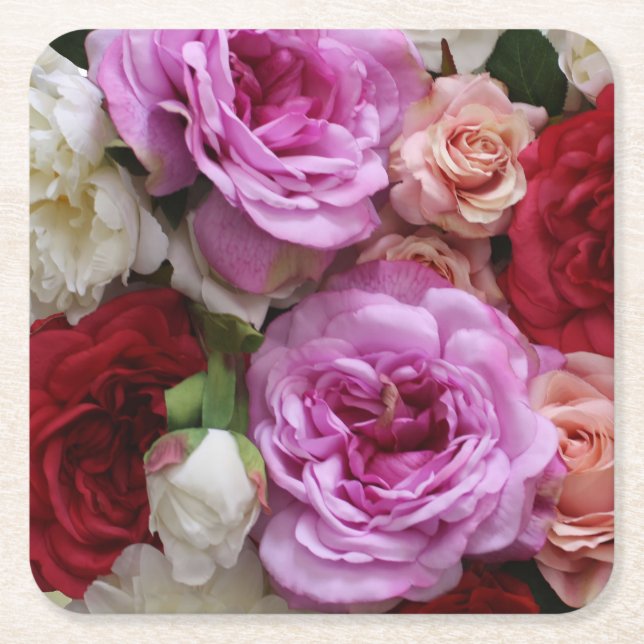 Floral paper coasters with roses and peonies (Front)