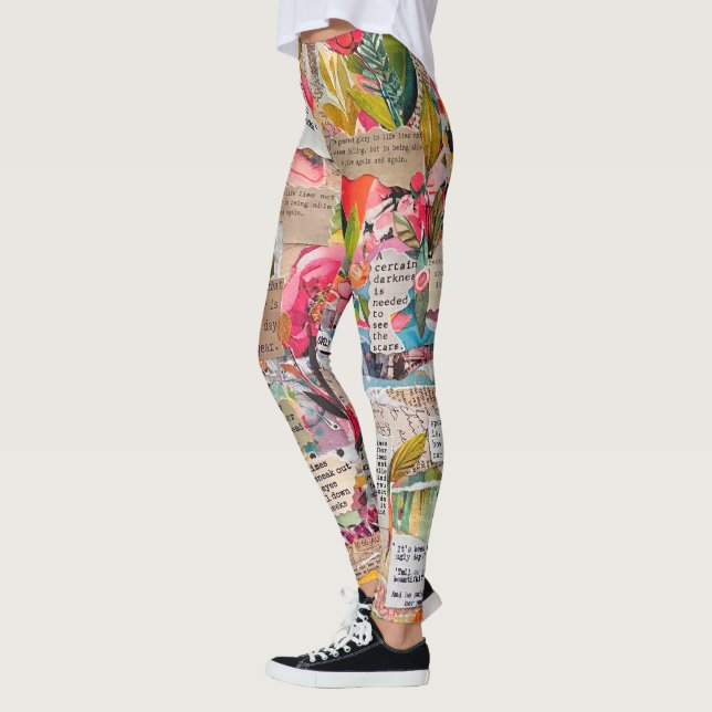 Floral Paper Collage Mixed Media Leggings (Left)