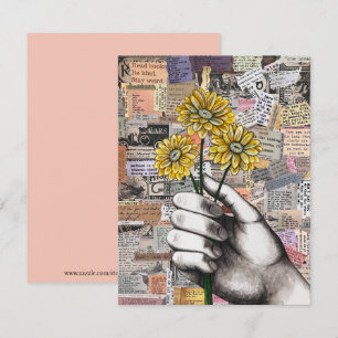 Floral Paper Collage Mixed Media  Thank You Card