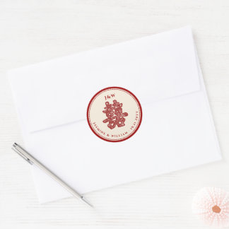 Floral Paper Cut Double Happiness Chinese Wedding Classic Round Sticker