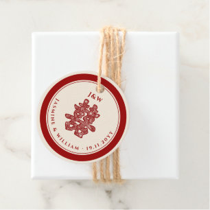 Floral Paper Cut Double Happiness Chinese Wedding Favour Tags