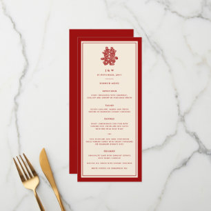 Floral Paper Cut Double Happiness Chinese Wedding Menu