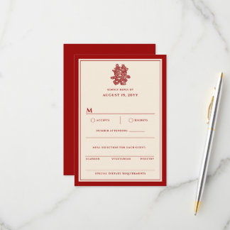 Floral Paper Cut Double Happiness Chinese Wedding RSVP Card