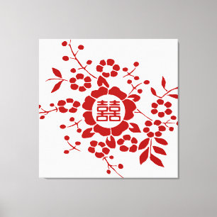 Floral Paper Cuts - White Double Happiness Canvas Print