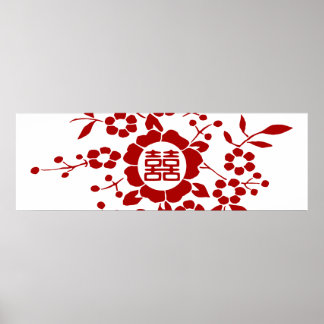 Floral Paper Cuts - White Double Happiness Poster