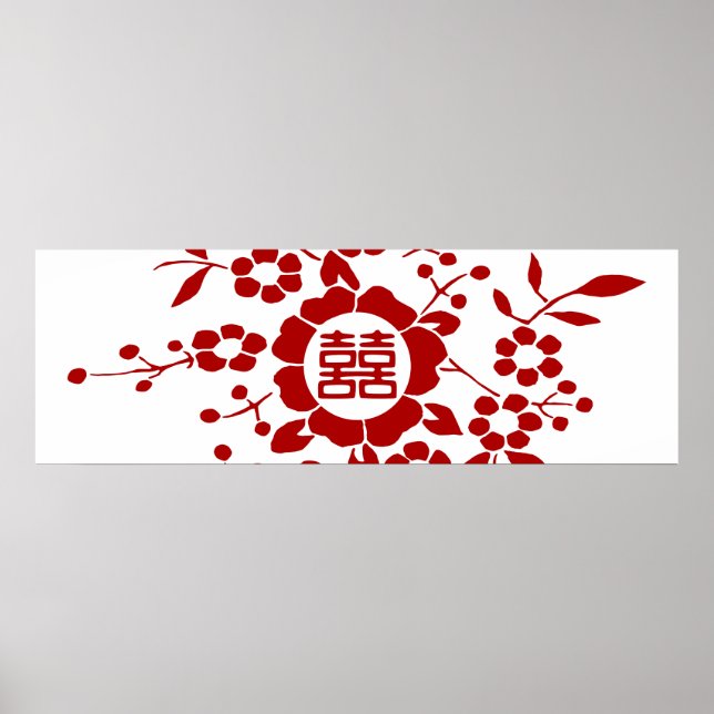 Floral Paper Cuts - White Double Happiness Poster (Front)