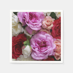 Floral paper napkins with roses and peonies