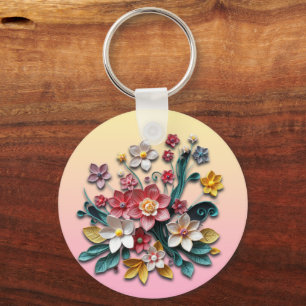 Floral Paper Quilling Personalised Key Ring