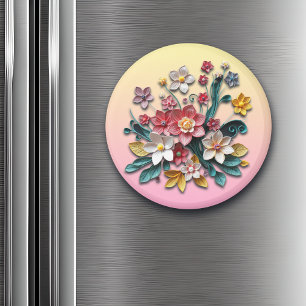 Floral Paper Quilling   Pink and Yellow Flowers Magnet