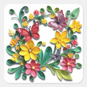 Floral Paper Quilling Thinking of You Square Sticker