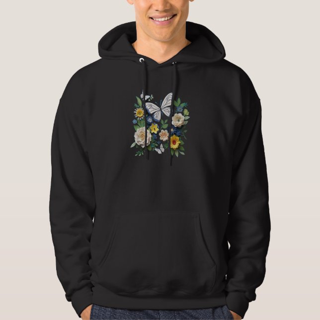 Floral Papercraft Graphic Flowers and Butterflies Hoodie (Front)