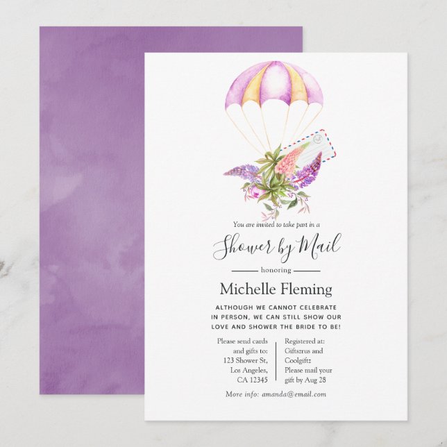 Floral Parachute Bridal or Baby Shower by Mail Invitation (Front/Back)