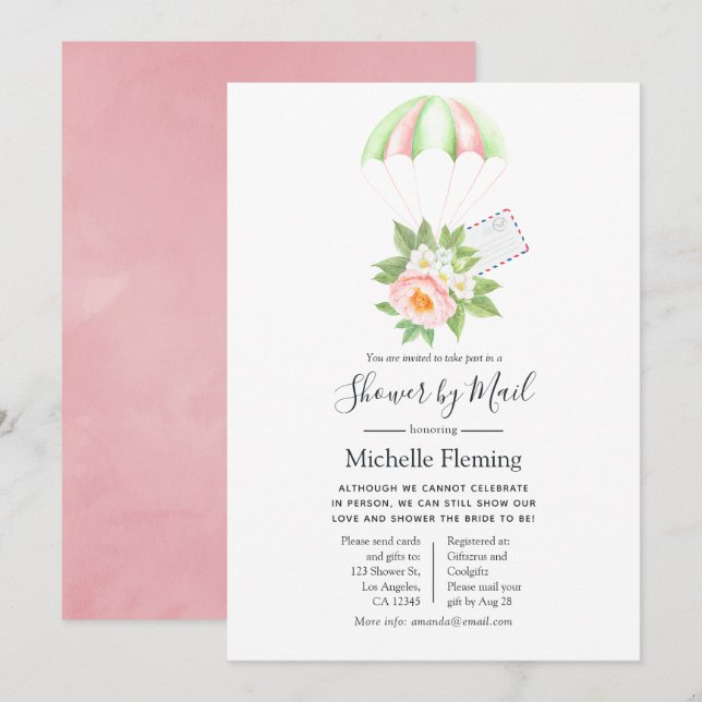 Floral Parachute Bridal or Baby Shower by Mail Invitation (Front/Back)