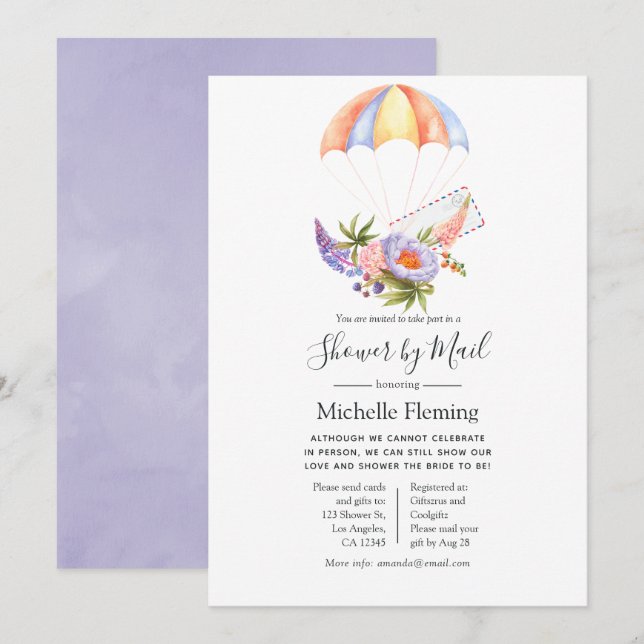 Floral Parachute Bridal or Baby Shower by Mail Invitation (Front/Back)