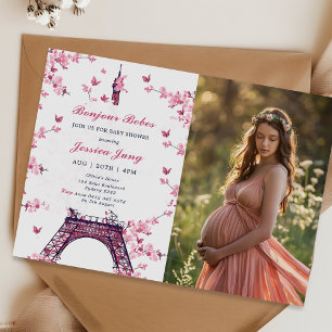 Floral Paris Eiffel Tower Baby Shower Party Photo Invitation