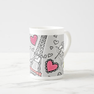 Floral Paris Eiffel Tower black pink and grey Bone China Mug