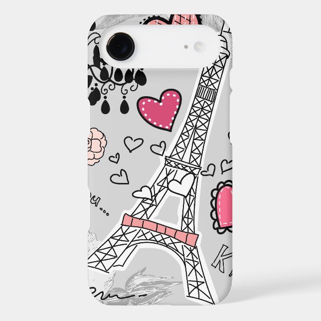 Floral Paris Eiffel Tower black pink and grey Case-Mate iPhone Case (Back)