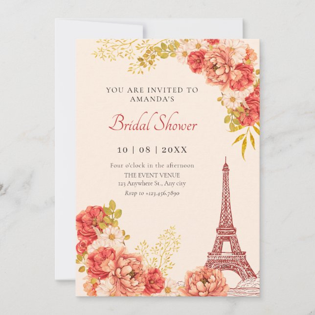 Floral Paris Eiffel tower bridal shower Invitation (Front)