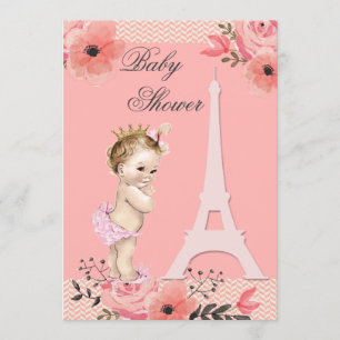 Floral Paris Eiffel Tower Princess Baby Shower Invitation