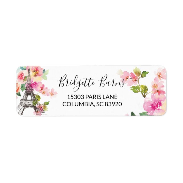 Floral Paris Eiffel Tower Return Address Labels (Front)