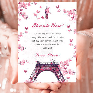 Floral Paris Eiffel Tower Thank You Card