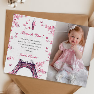 Floral Paris Eiffel Tower Thank You Card Photo