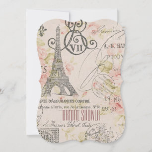 floral paris eiffel tower vintage bridal shower invitation