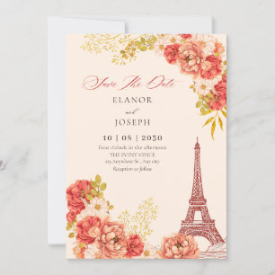 Floral Paris Eiffel tower wedding Save The Date
