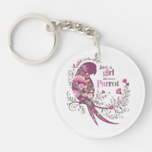 Floral Parrot : Just a Girl Who Loves Parrot Key Ring