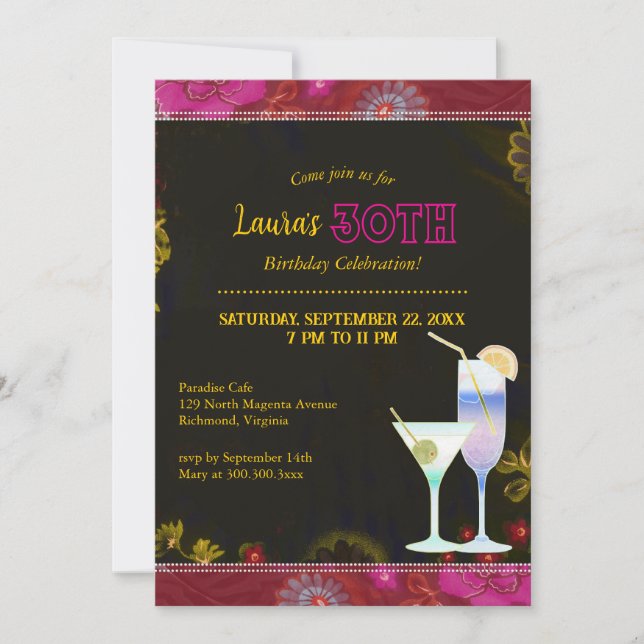 Floral Party Cocktails 30th Birthday Invitation (Front)