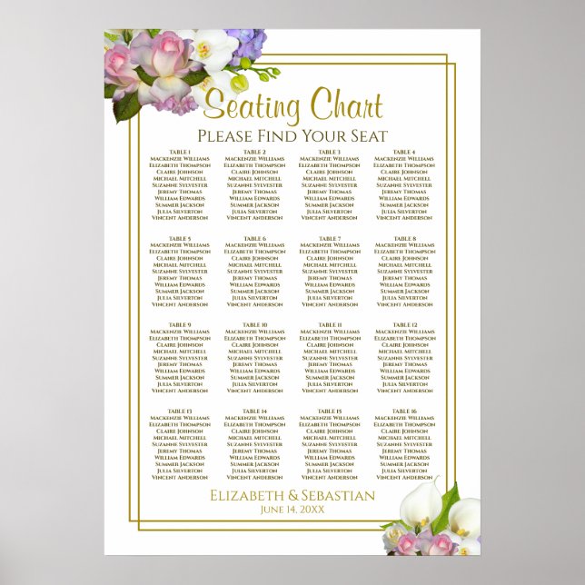 Floral Pastel 16 Table Wedding Seating Chart (Front)