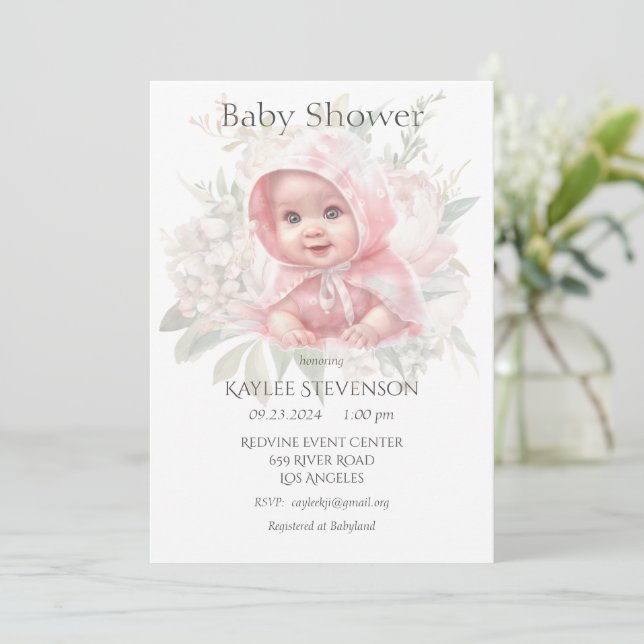 Floral Pastel Baby Girl Shower Invitation (Standing Front)