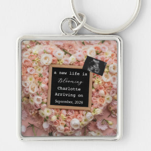 Floral Pastel Baby Reveal pregnancy announcement  Key Ring
