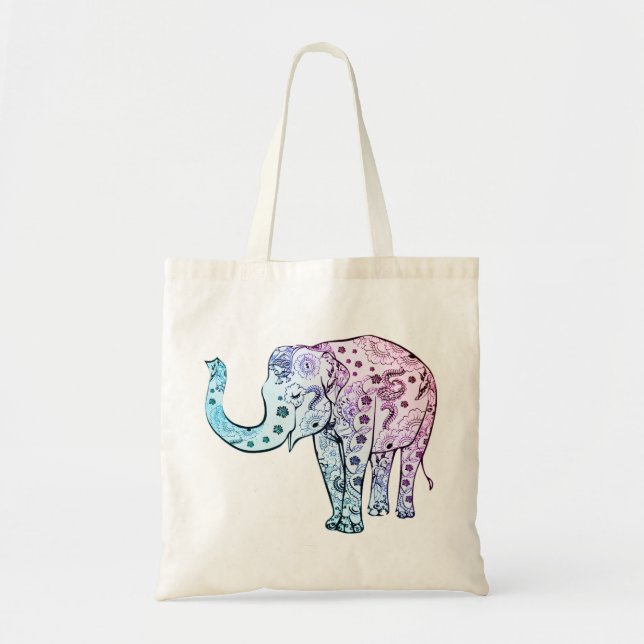 Floral Pastel Bohemian Elephant Tote Bag (Front)