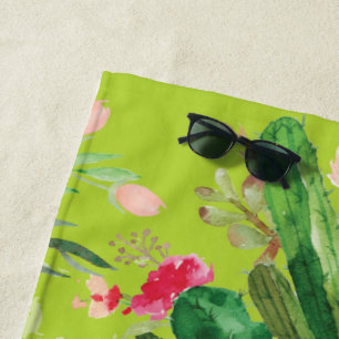 Floral Pastel Cactus Beach Towel